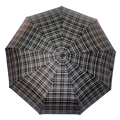 DOLPHIN зонт мужской клетка, семейный, суперавтомат, полиэстер, ручка-крюк, кожа, купол 116 см., 3 сложения. 133-04