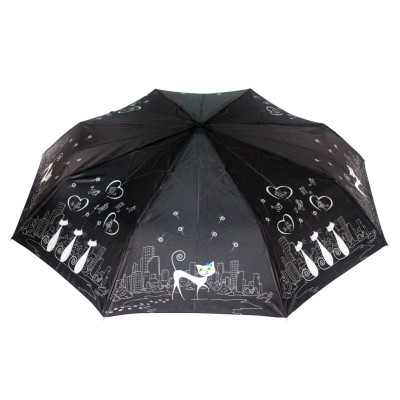 UTEKI зонт женский кошки, 3 сложения, суперавтомат, мако-сатин, купол 105 см. U5074-01
