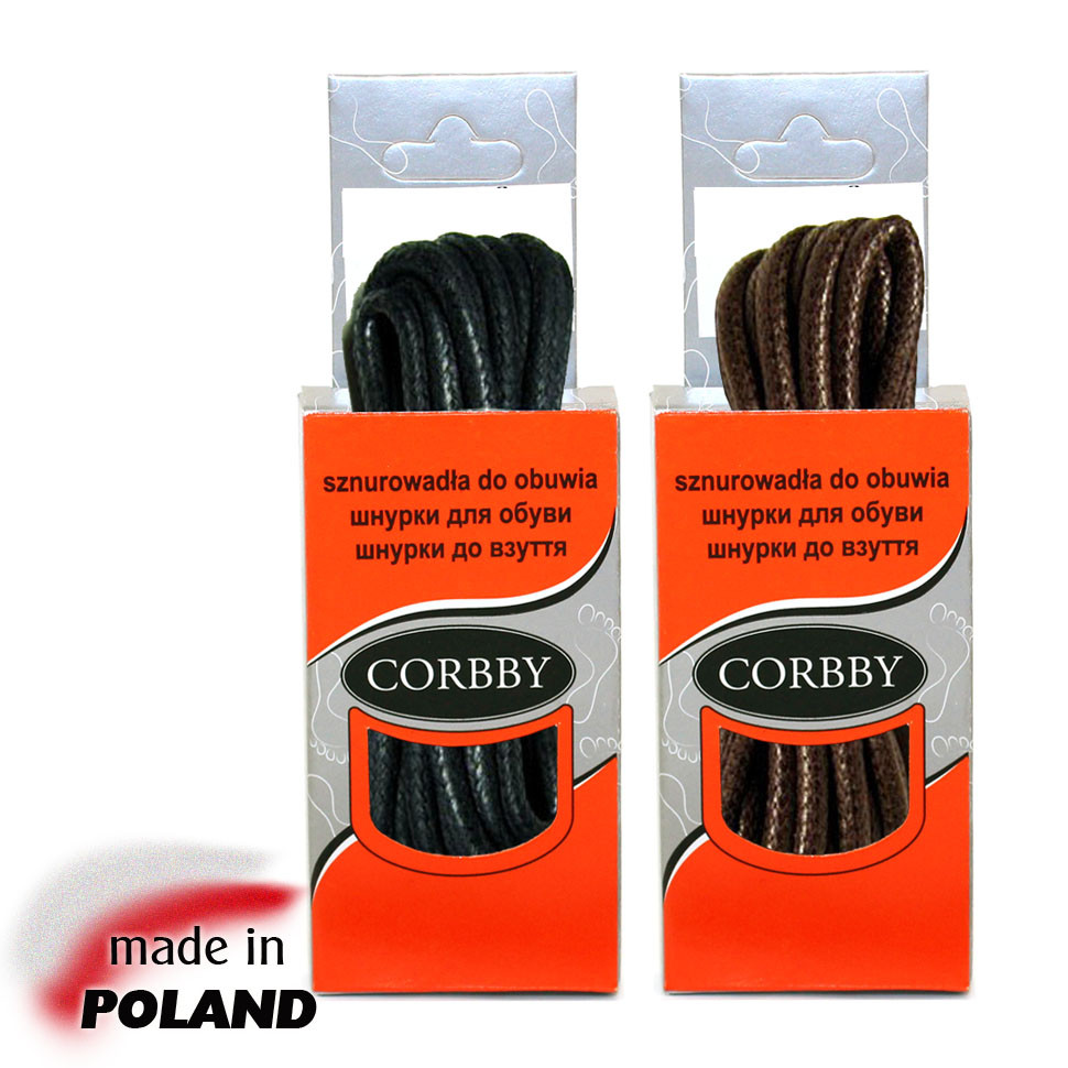 CORBBY Шнурки 90см круглые толстые с пропиткой черные, коричневые.