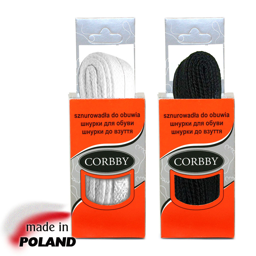 CORBBY Шнурки 90см плоские черные, белые.