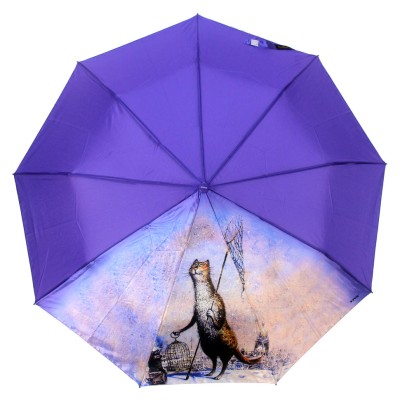 ALMAS зонт женский кошки, 3 сложения, автомат, сатин+полиэстер, купол 100 см. 1051-04