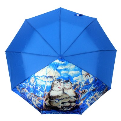 ALMAS зонт женский кошки, 3 сложения, автомат, сатин+полиэстер, купол 100 см. 1051-05