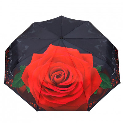 DINIYA зонт женский роза 3 сложения, суперавтомат, полиэстер, купол 102 см. 2737-01