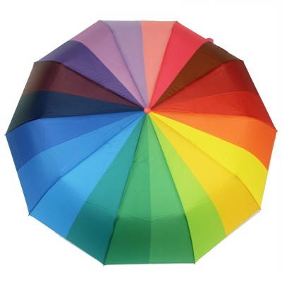 DINIYA зонт женский радуга, 3 сложения, суперавтомат, полиэстер, купол 104 см. 2770