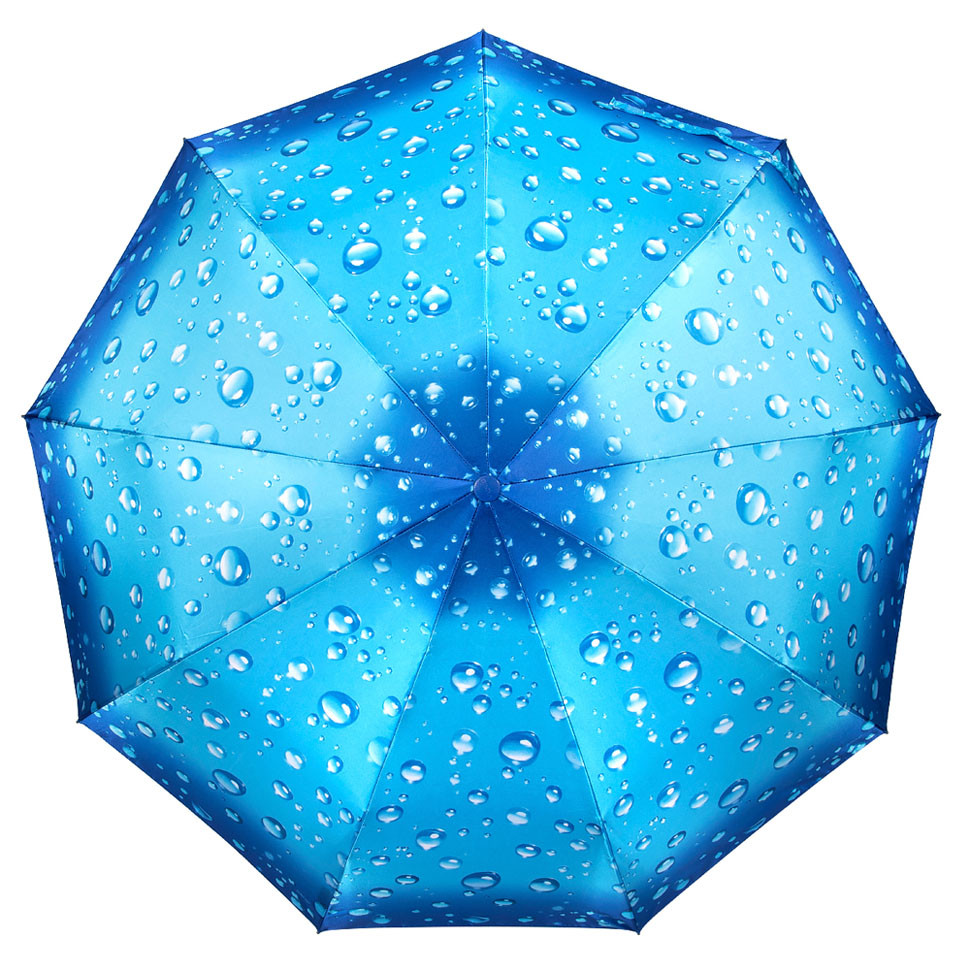 DINIYA зонт женский капли 3D, 3 сложения, автомат, сатин, купол 102 см. 2726-01