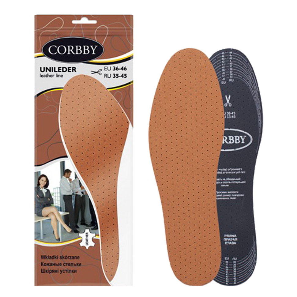 Кожаные гигиенические стельки  CORBBY Uni Leder, безразмерные.
