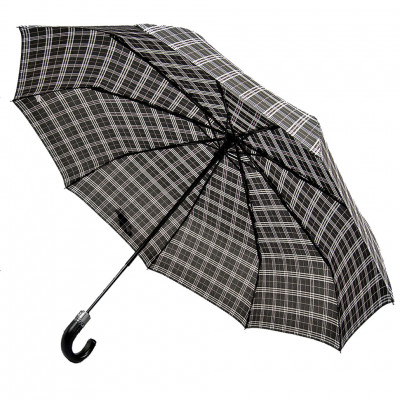 DOLPHIN зонт мужской клетка, семейный, суперавтомат, полиэстер, ручка-крюк, кожа, купол 116 см., 3 сложения. 133-01