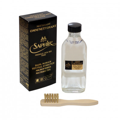 Очиститель всех видов деликатной замши, материалов "стретч", текстиля Omni Nettoyant SAPHIR MEDAILLE d'or 1925 Paris, стеклянный флакон, 100 мл.