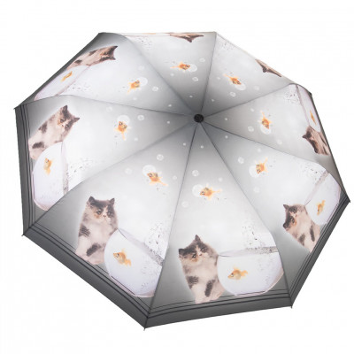 YUZONT зонт женский кошки, 3 сложения, суперавтомат, полиэстер, купол 100 см. 2042-06