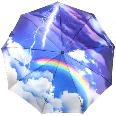 DOLPHIN зонт женский небо, 3 сложения, суперавтомат, сатин, купол 100 см. 578R-01