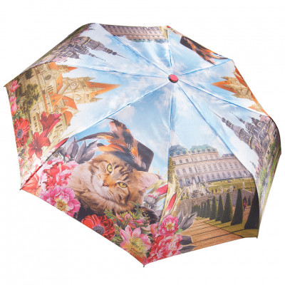 UTEKI зонт женский кошки, 3 сложения, суперавтомат, полиэстер, купол 102 см. U5554-04