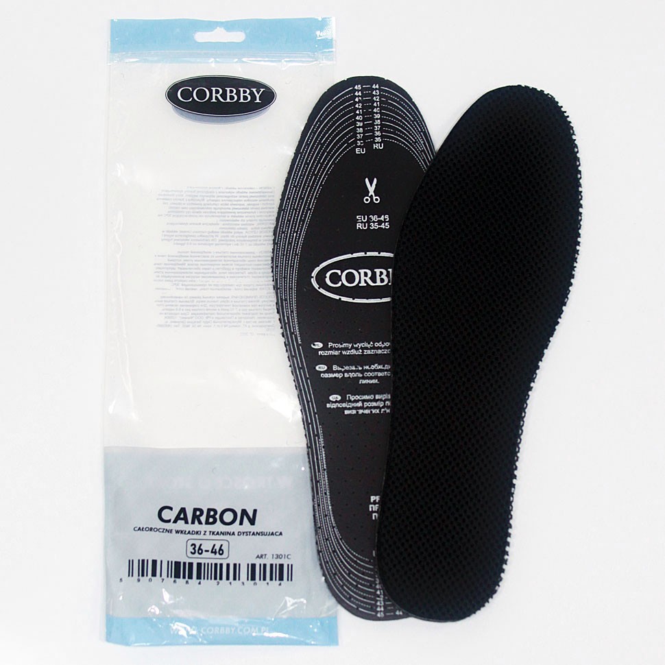 Демисезонные стельки CORBBY Carbon с мембранной тканью, безразмерные.