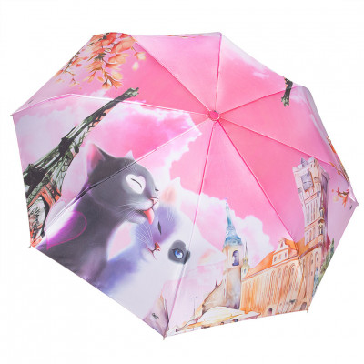 WR зонт женский кошки, 3 сложения, суперавтомат, полиэстер, купол 102 см. 390854-01