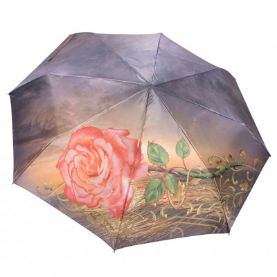 DINIYA зонт женский роза, 3 сложения, суперавтомат, сатин, купол 104 см. 901-03