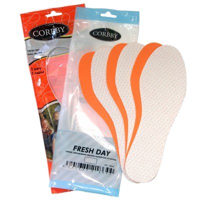 Парфюмированные стельки CORBBY Fresh DAY с апельсиновым ароматом, в упаковке 3 пары.