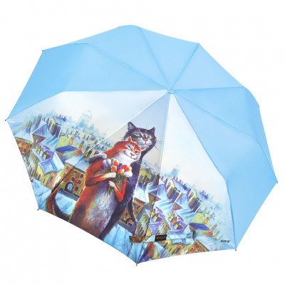 VIVA зонт женский кошки, 3 сложения, суперавтомат, сатин+полиэстер, купол 102 см. V2057-02