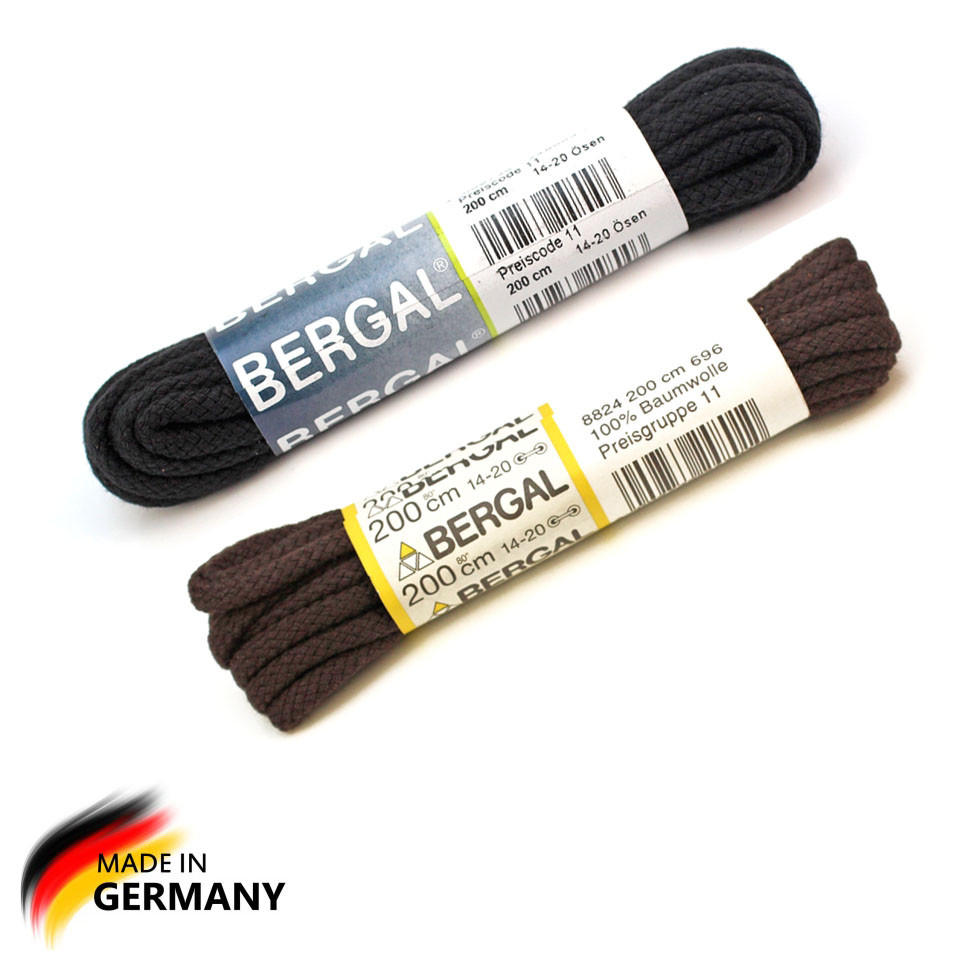 BERGAL Шнурки круглые плетеные 200 см черные, тёмно-коричневые.