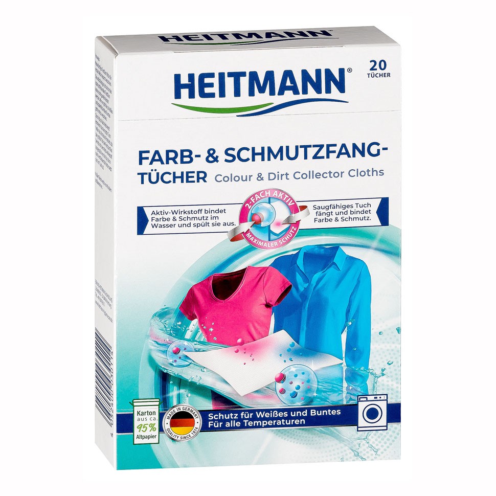 Салфетки HEITMANN 20 шт. для предотвращения случайной окраски тканей при машинной стирке.