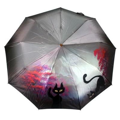 UNIVERSAL зонт женский кошки, 3 сложения, автомат, сатин, купол 103 см. 4022-03