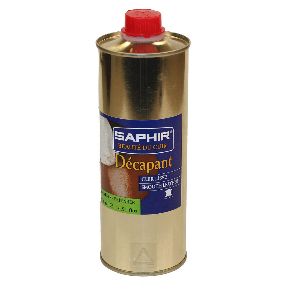 Очиститель для подготовки гладкой кожи к покраске Decapant SAPHIR, большой жестяной флакон, 500 мл.