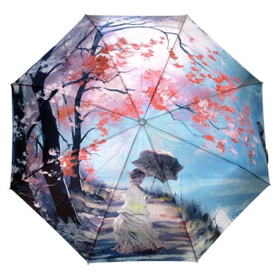 UNIVERSAL зонт женский картина, 3 сложения, суперавтомат, сатин, купол 104 см. A690-01