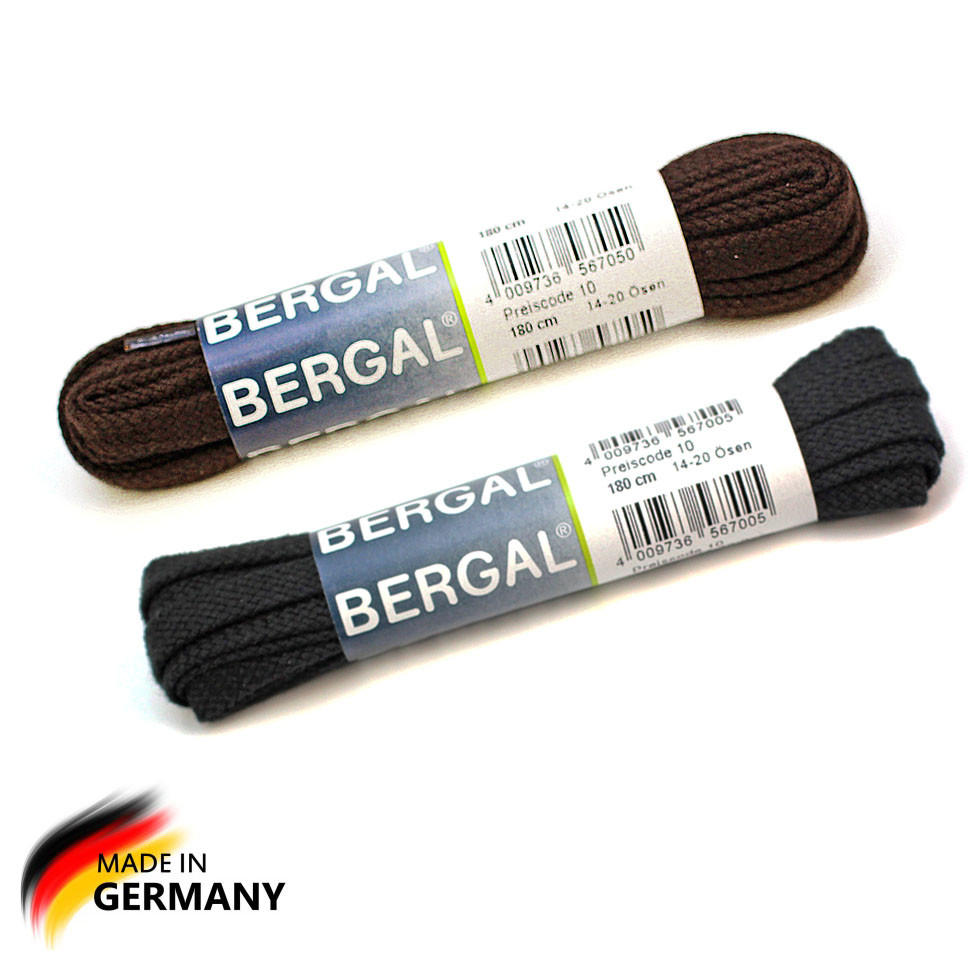 BERGAL Шнурки плоские широкие 180 см черные, тёмно-коричневые.