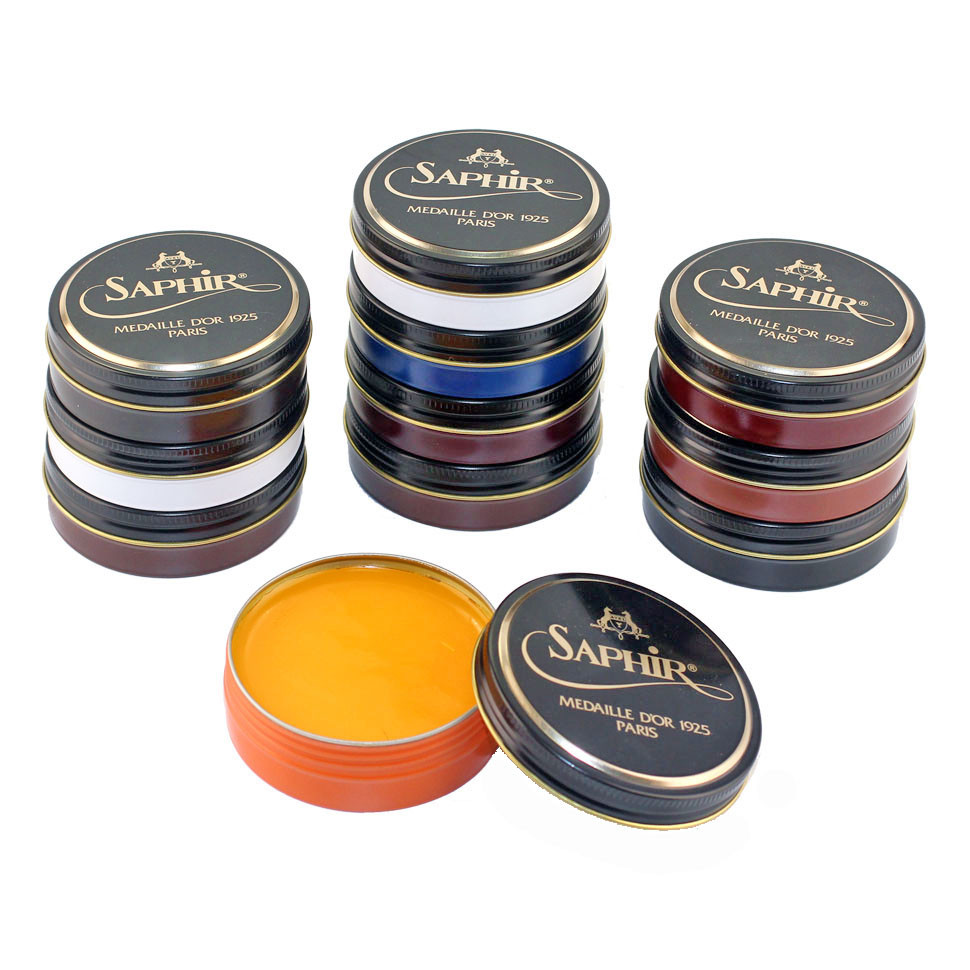 Крем банка для гладкой кожи Pate de luxe SAPHIR MEDAILLE d'or 1925 Paris, цветной, железная банка, 50 мл.