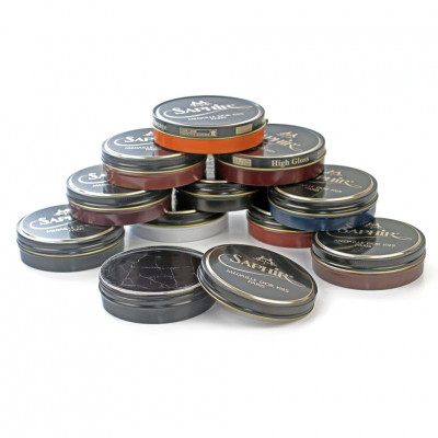 Крем банка для гладкой кожи Pate de luxe SAPHIR MEDAILLE d'or 1925 Paris, цветной, железная банка, 100 мл.