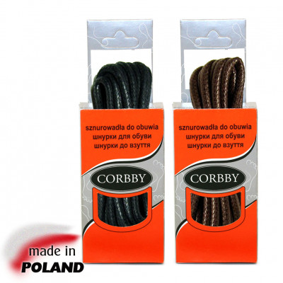 CORBBY Шнурки 150см круглые толстые с пропиткой черные, коричневые.