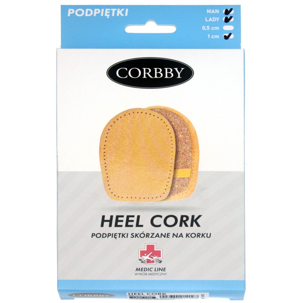 Подпяточник 1 см. CORBBY HEEL Cork, из натуральной кожи и пробки.