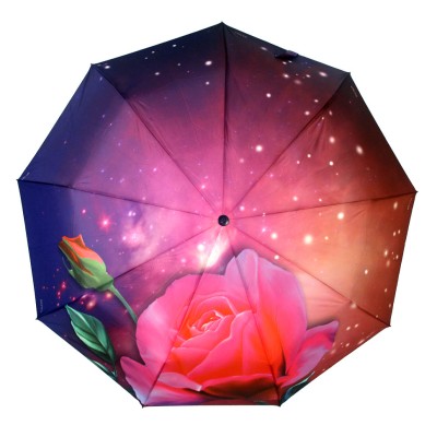 DOLPHIN зонт женский роза, 3 сложения, суперавтомат, сатин, купол 100 см. 109-03